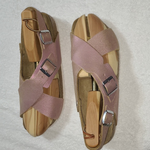 Birkenstock Shoes - Birkenstock Tulum Light Pink Double Buckle Suede Sandals Size 10 L 8 M
